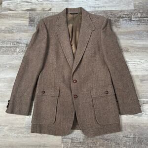 Vintage Fioravanti Brown Tweed Wool Blazer Elbow Patches Union Made USA